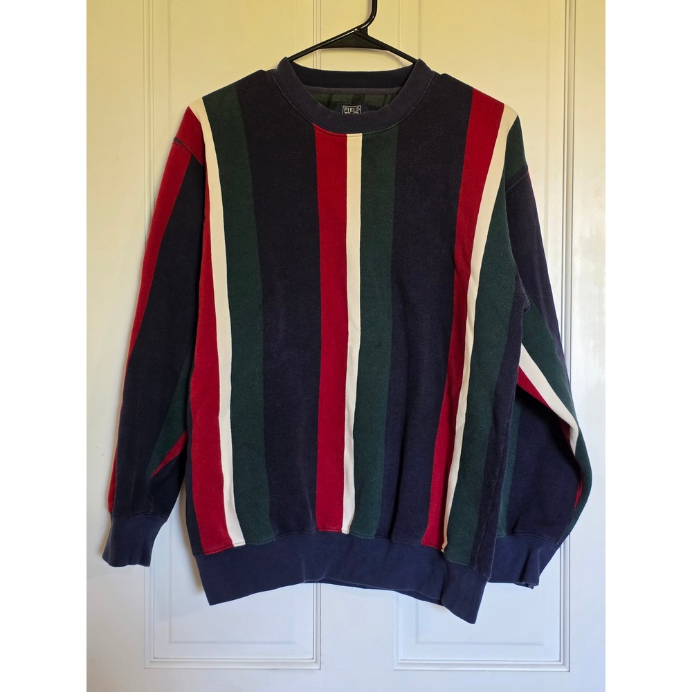 Field Gear Mens Vintage Vertical Stripe Crewneck Sweatshirt Navy Green Red Small